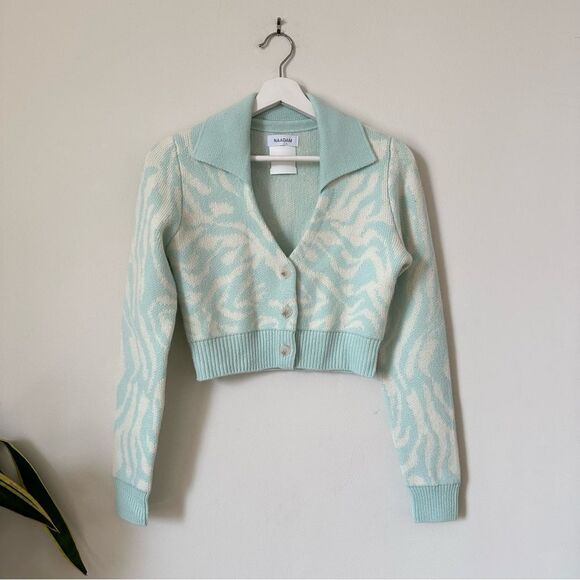 NAADAM Wool Cashmere Blend Cropped Cardigan Sweater in Sea Foam Size Small - Picture 1 of 5